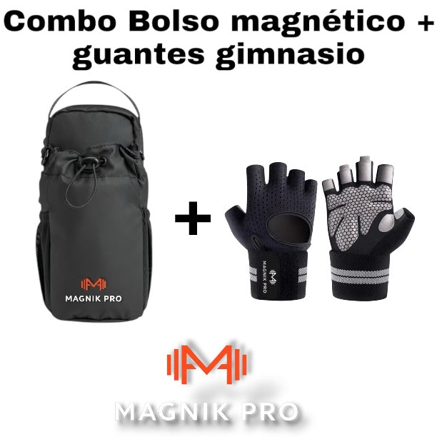 Combo Bolso magnético + guantes gym