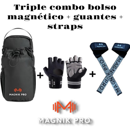 Bolso magnético + straps antideslizantes + guantes gym