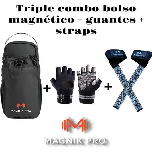 Bolso magnético + straps antideslizantes + guantes gym